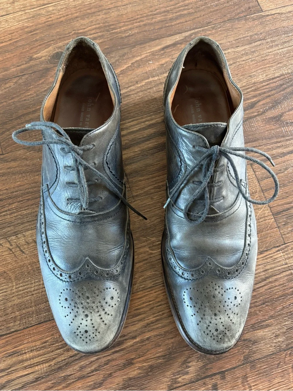 John Varvatos Gray Leather Wingtip Oxford Dress Shoes Brogue 10.5